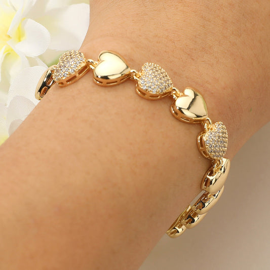 CZ Stone Paved Heart Link Bracelet